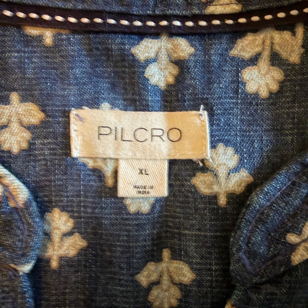 Pilcro by Anthropologie Beaded Detail Floral Denim Women's Top XL - Picture 9 of 11